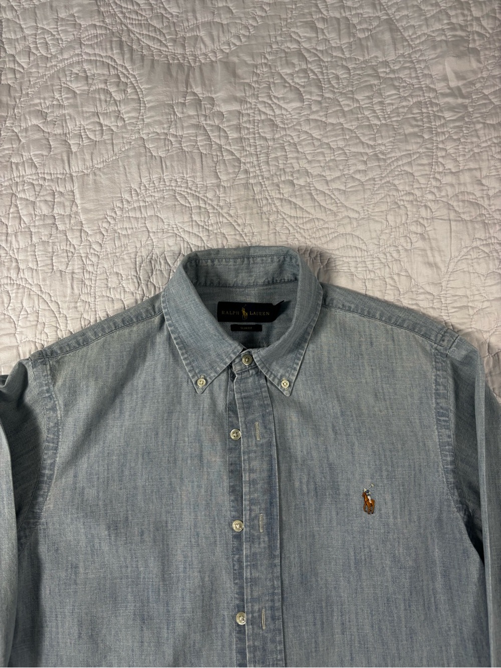 Ralph Lauren Light Blue Denim Button-Down Shirt with Pony Logo